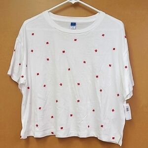 Old Navy White and Red Maple Leaf Cropped T-Shirt